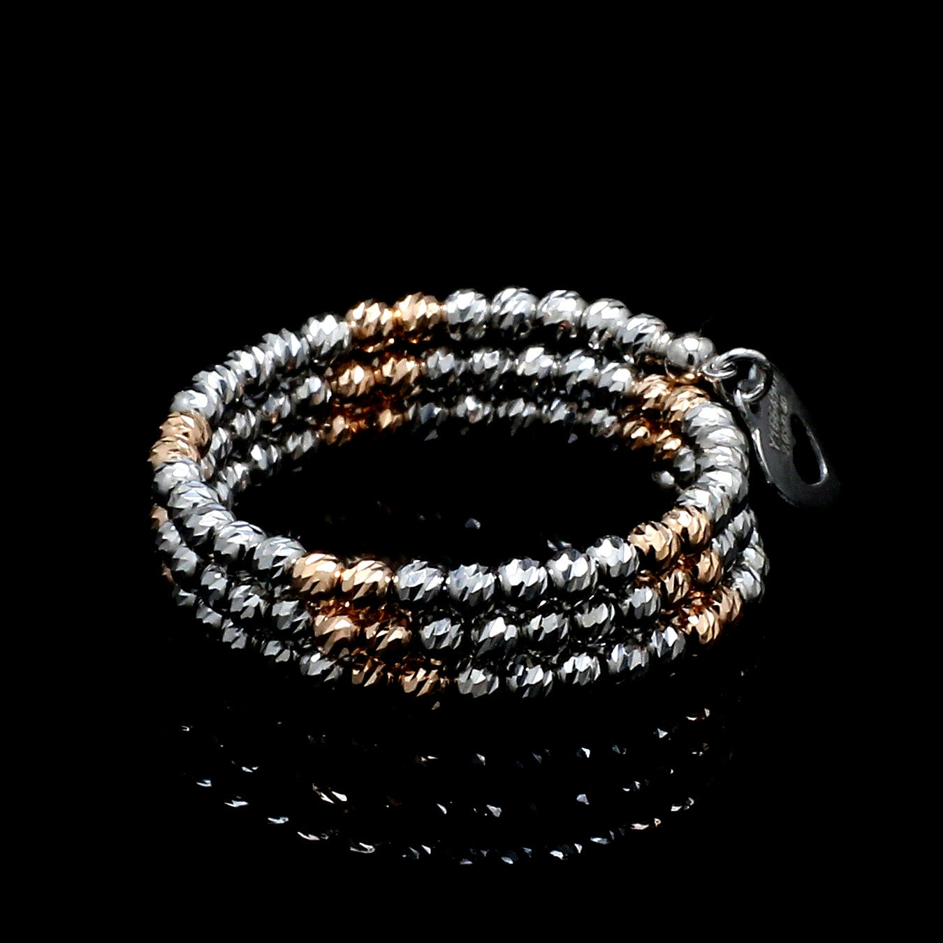 Japanese 3 Row Flexible Platinum Rose Gold Fusion Ring with Diamond Cutting JL PT 1375