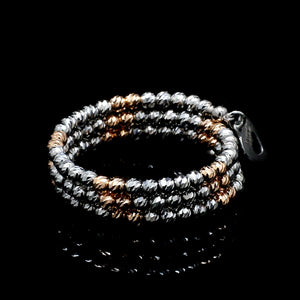 Japanese 3 Row Flexible Platinum Rose Gold Fusion Ring with Diamond Cutting JL PT 1375