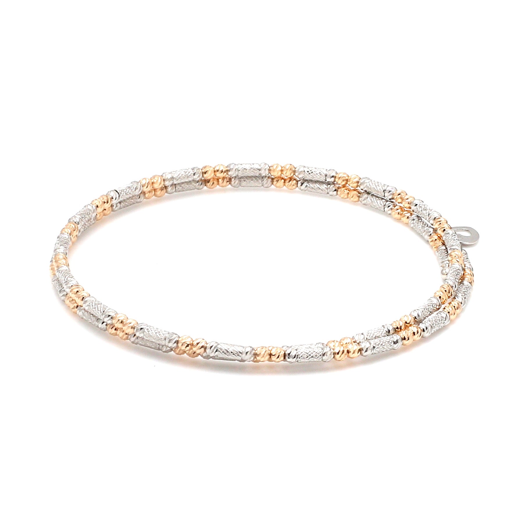 Japanese 2-row Platinum & Rose Gold Bracelet for Women with Diamond Cut Balls JL PTB 1277