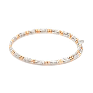 Japanese 2-row Platinum & Rose Gold Bracelet for Women with Diamond Cut Balls JL PTB 1277