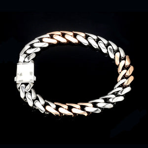 Men of Platinum | 9.5mm Matte & Hi-Polish Rose Gold Bracelet for Men JL PTB 1257