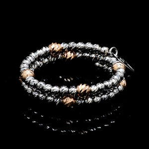 Japanese 2 Row Flexible Platinum Rose Gold Fusion Ring with Diamond Cutting JL PT 1378