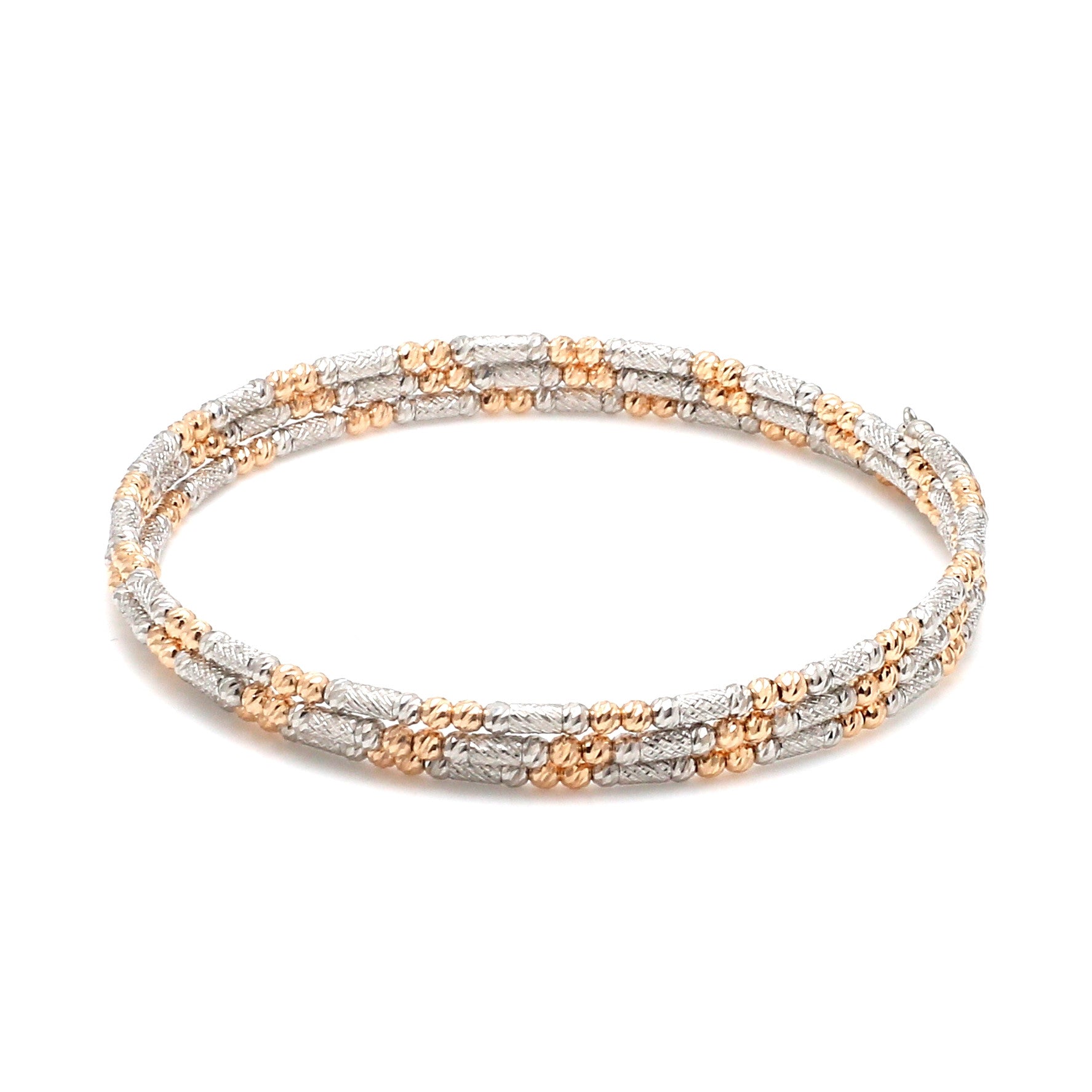 Japanese 3-row Platinum & Rose Gold Bracelet for Women with Diamond Cut Balls JL PTB 1276