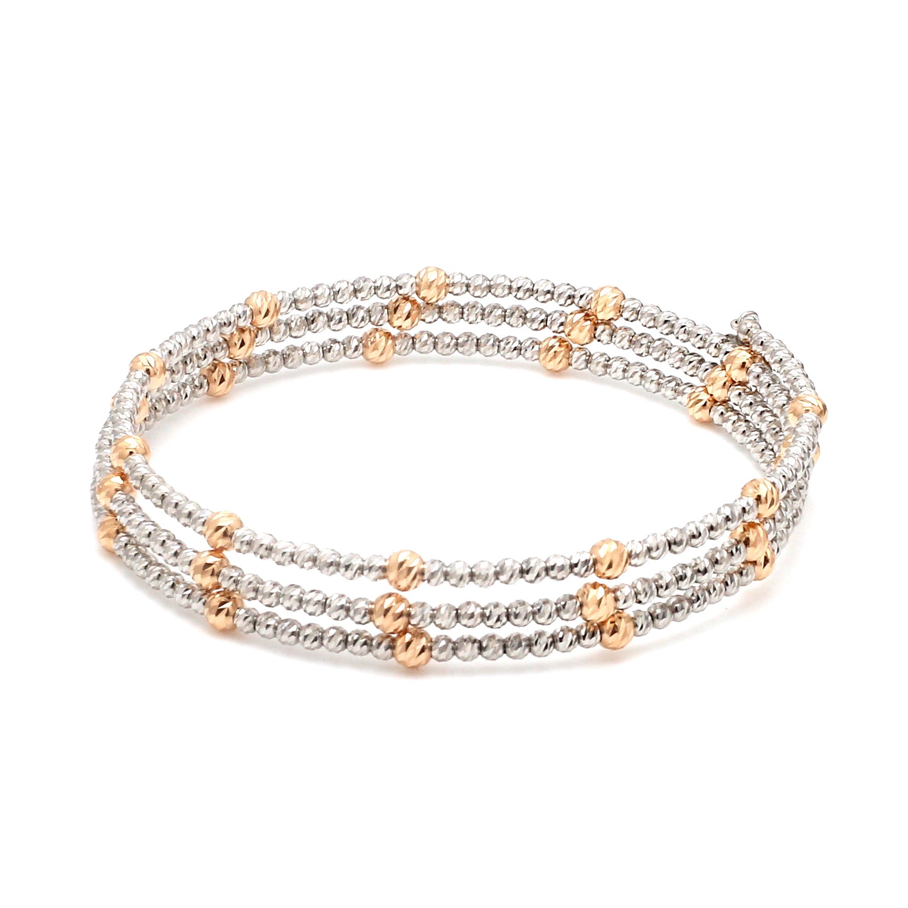 Japanese 3-row Platinum & Rose Gold Bracelet for Women with Diamond Cut Balls JL PTB 1261