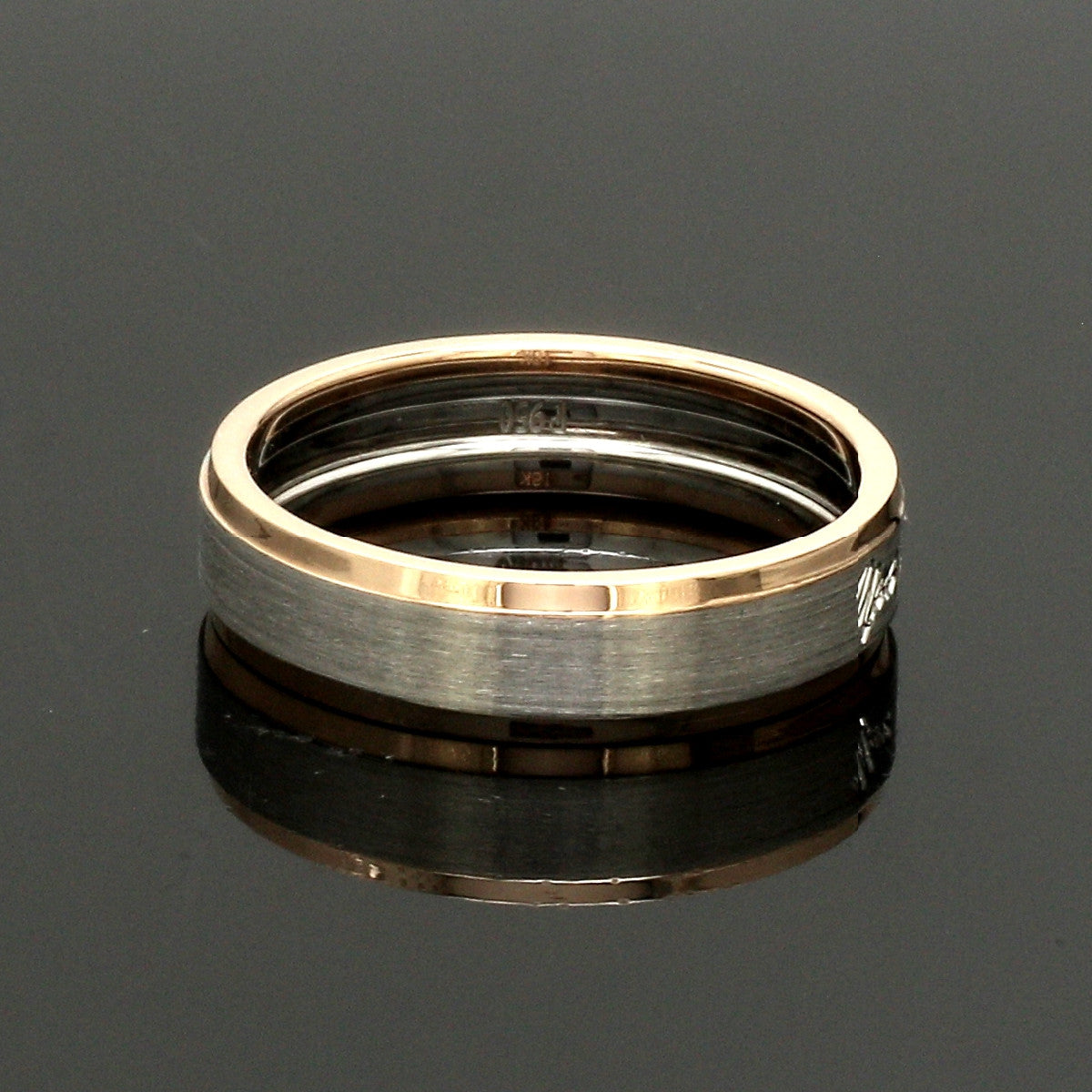Engraved Platinum Love Bands with Rose Gold You & Me Ring JL PT 1404