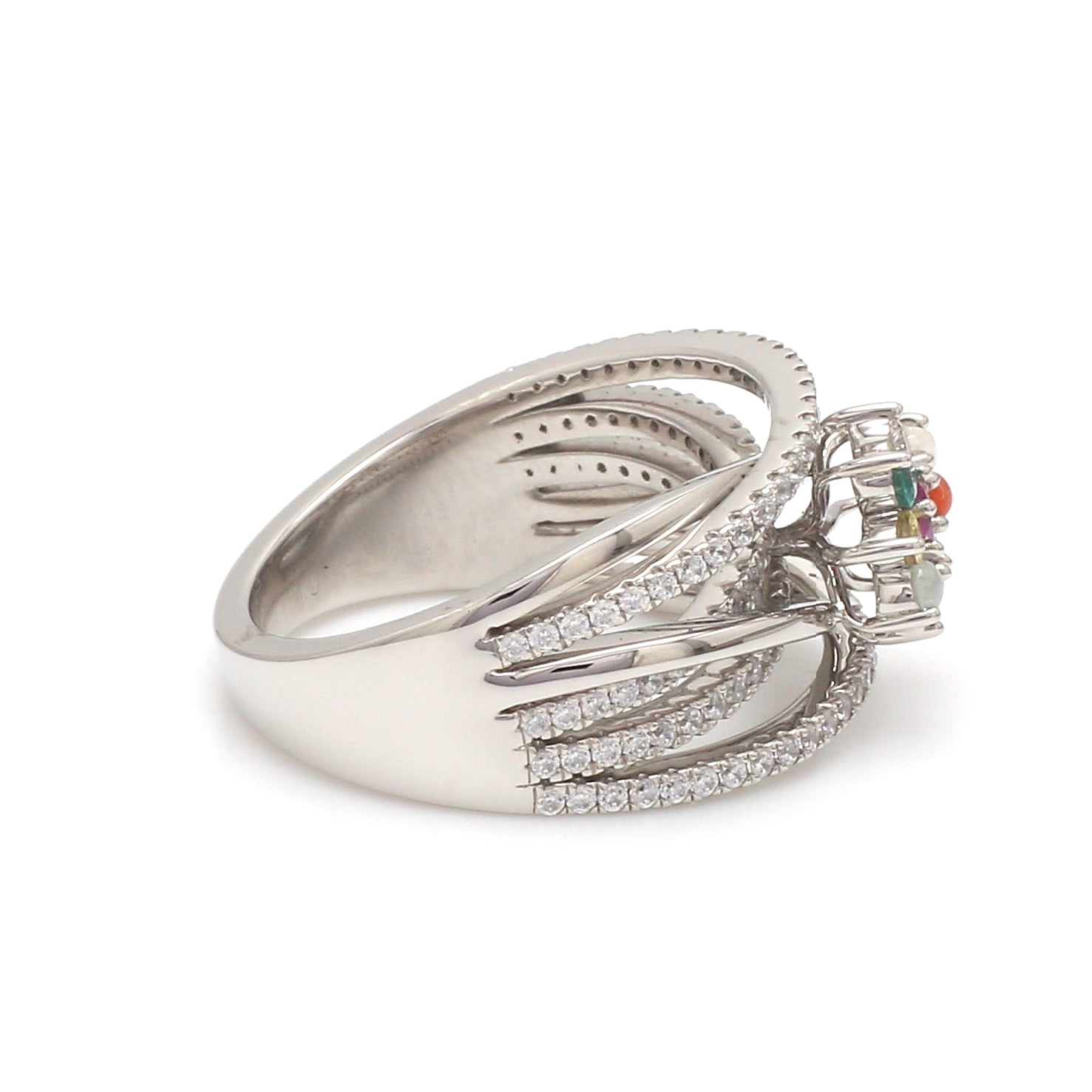 Ruby Navratan Platinum Ring with Diamond JL PT 1356   Jewelove.US