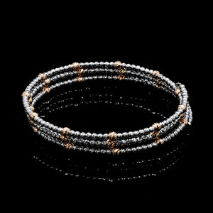 Japanese 3-row Platinum & Rose Gold Bracelet for Women with Diamond Cut Balls JL PTB 1261