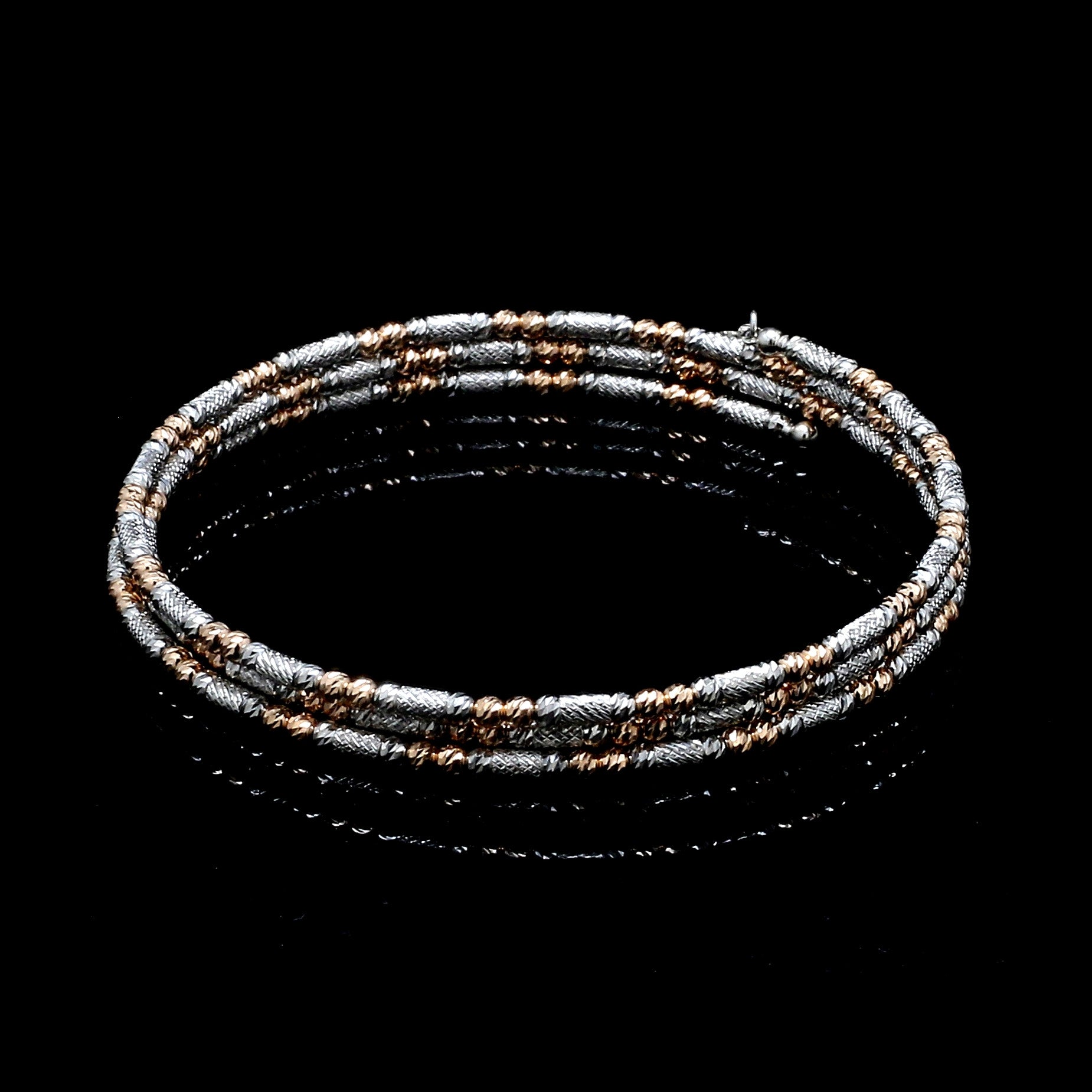 Japanese 3-row Platinum & Rose Gold Bracelet for Women with Diamond Cut Balls JL PTB 1276