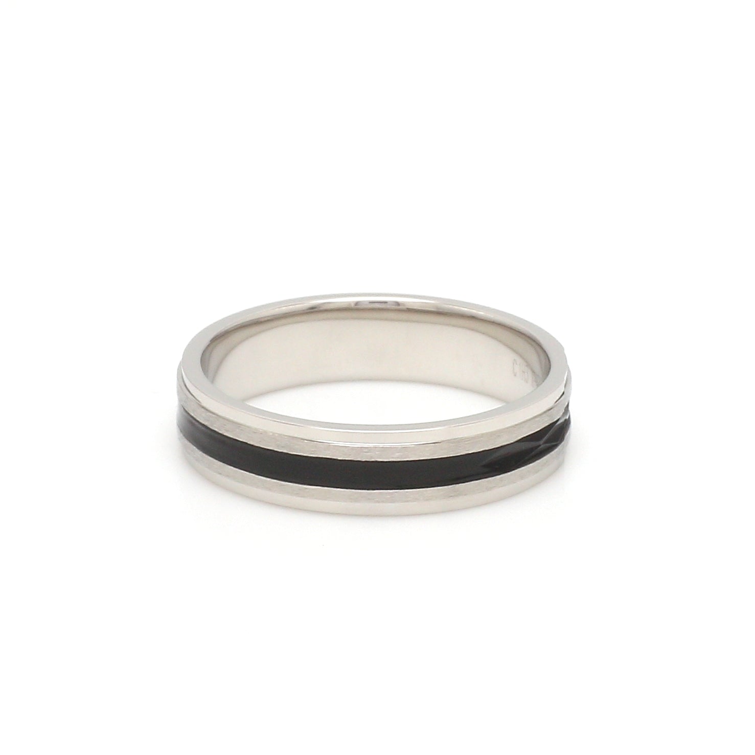 Platinum Couple Unisex Ring with Black Line Ceramic JL PT 1328   Jewelove