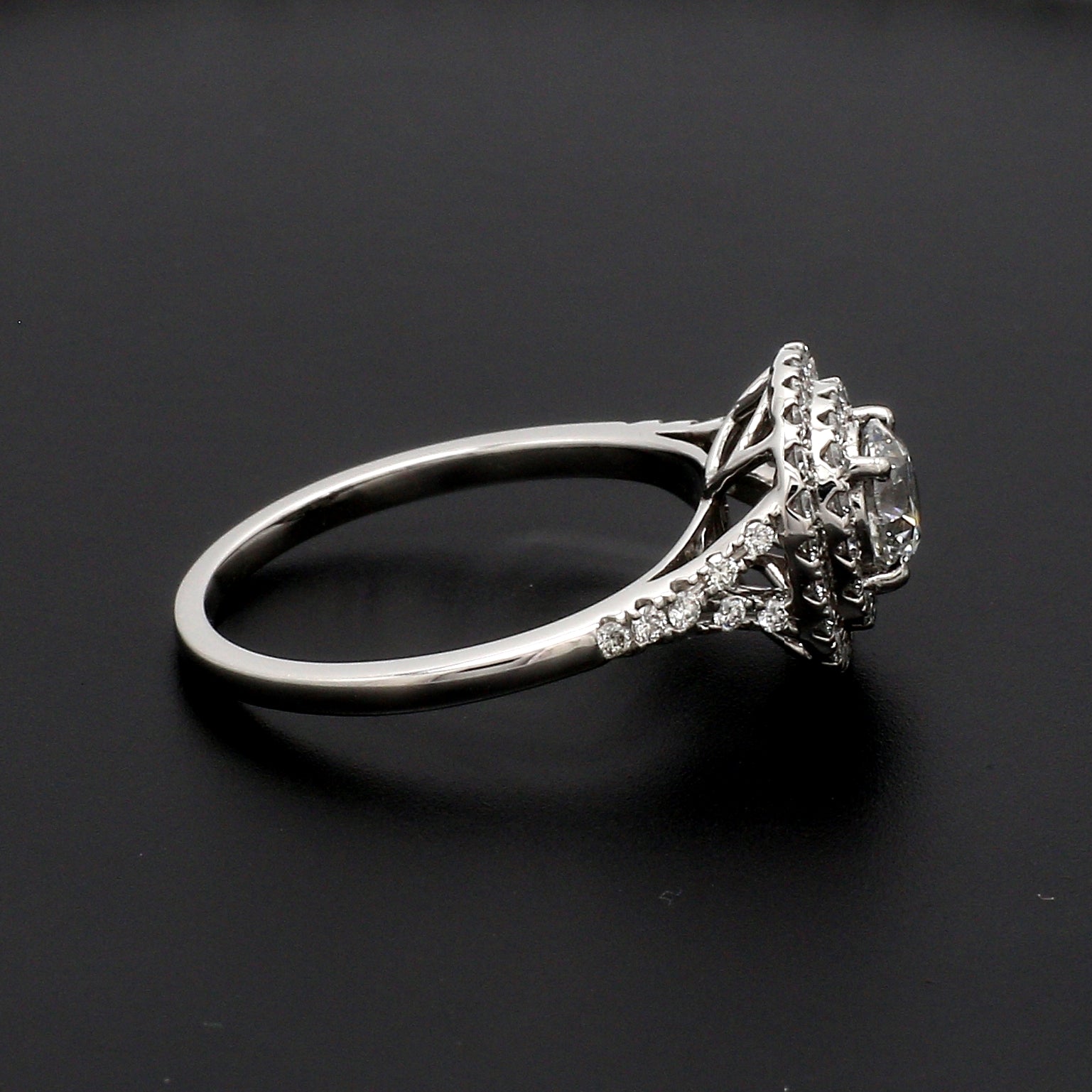 70-Pointer Solitaire Platinum Double Halo Diamond Spilt Shank Ring JL PT 1268