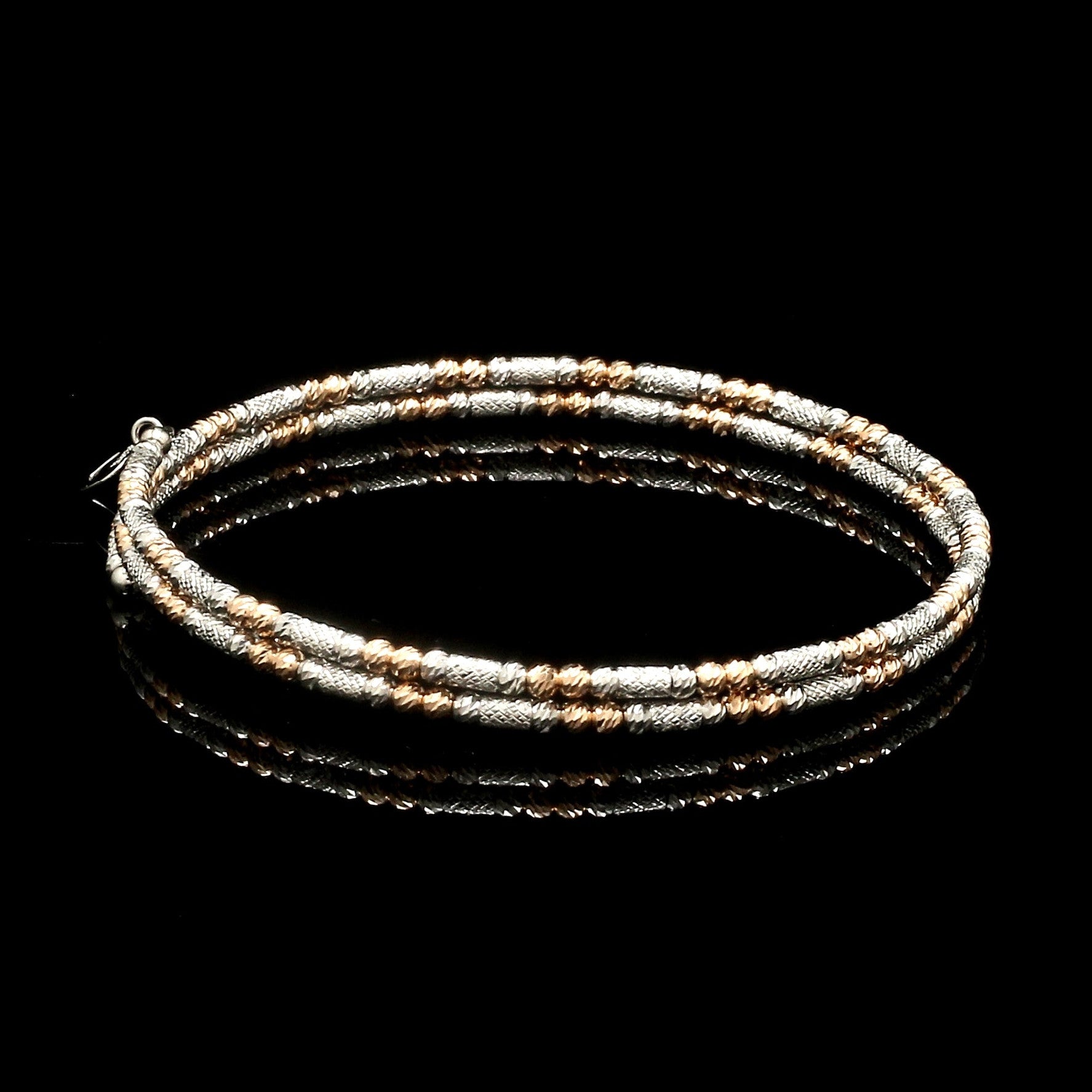 Japanese 2-row Platinum & Rose Gold Bracelet for Women with Diamond Cut Balls JL PTB 1226