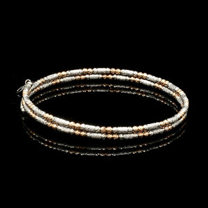 Japanese 2-row Platinum & Rose Gold Bracelet for Women with Diamond Cut Balls JL PTB 1226