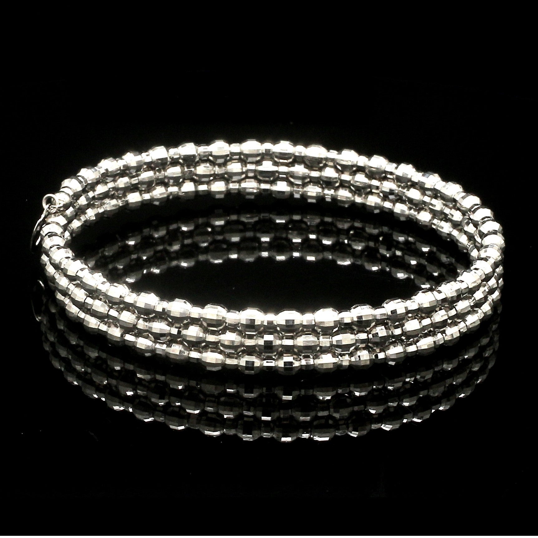 Dazzling Shiny 3-row Japanese Platinum Bracelet for Women with Diamond Cut Balls JL PTB 721