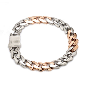 Men of Platinum | 9.5mm Matte & Hi-Polish Rose Gold Bracelet for Men JL PTB 1257