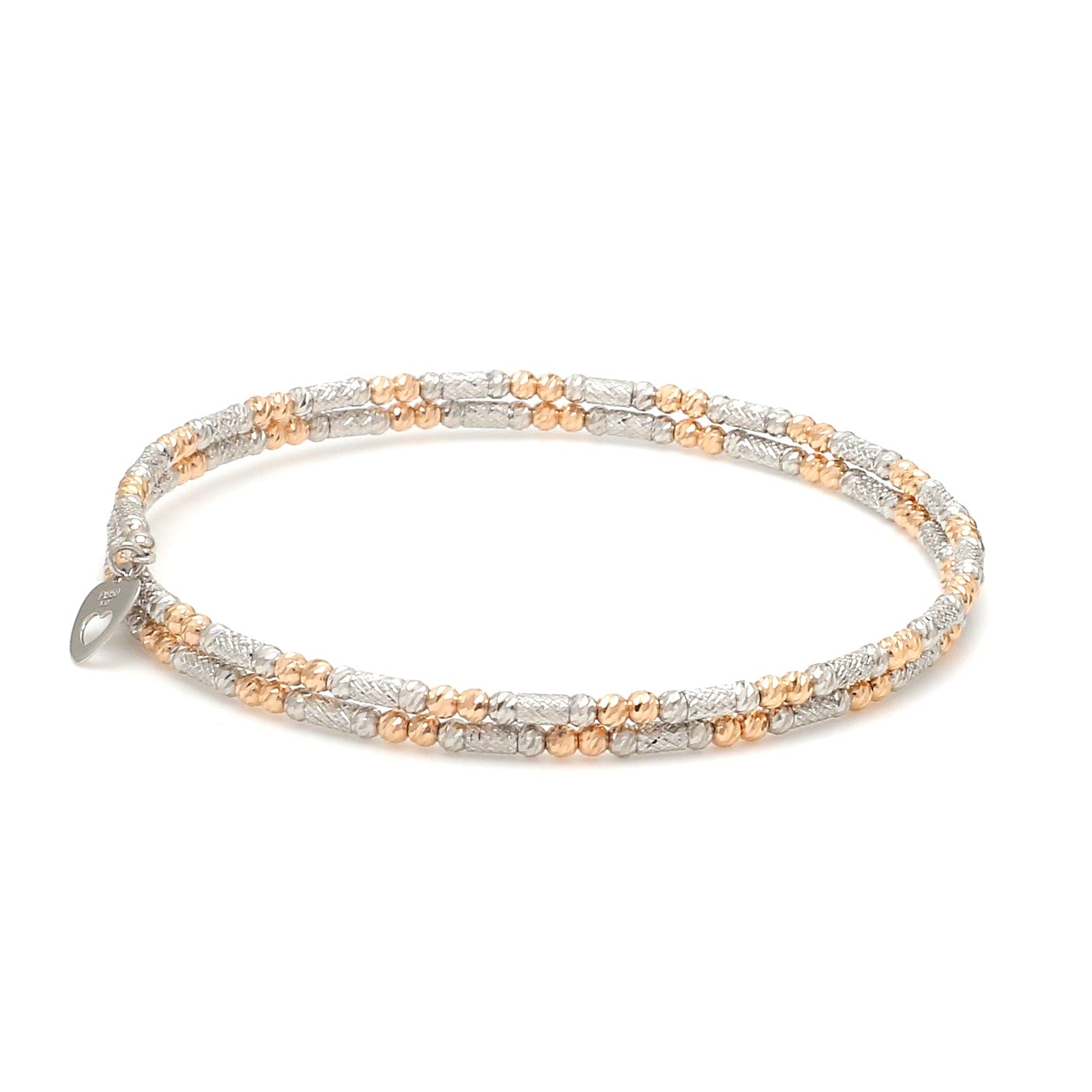 Japanese 2-row Platinum & Rose Gold Bracelet for Women with Diamond Cut Balls JL PTB 1226