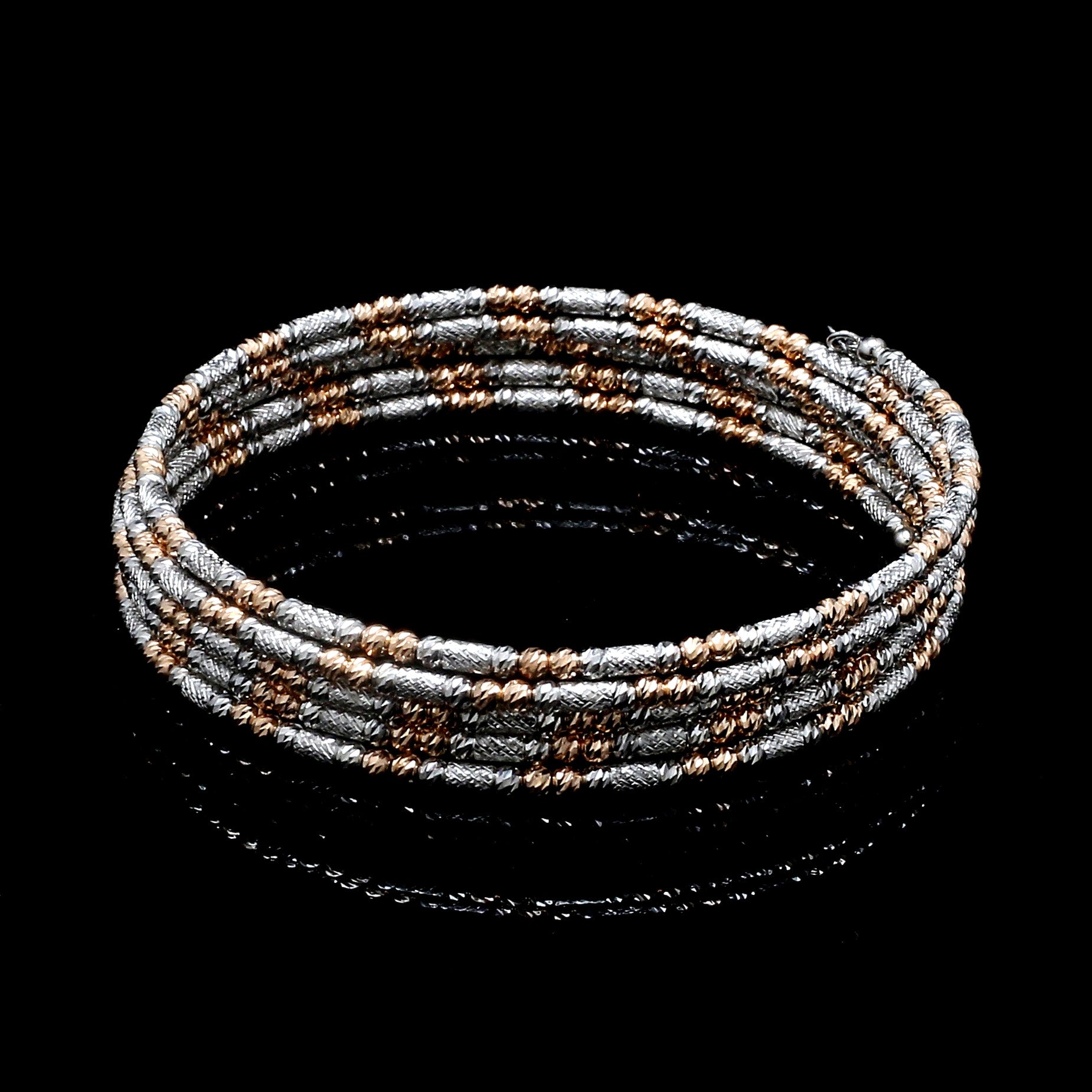 Japanese 5-row Platinum & Rose Gold Bracelet for Women with Diamond Cut Balls JL PTB 1275