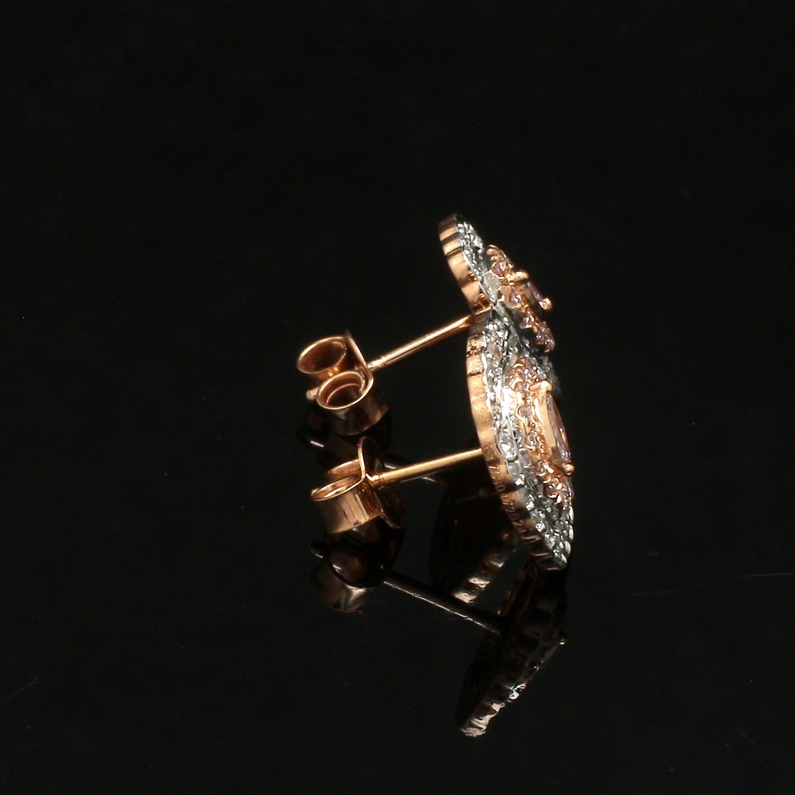 18K Rose Gold Pink Marquise Diamond Earrings with Light Pink & White Round Diamond JL AU PD 105