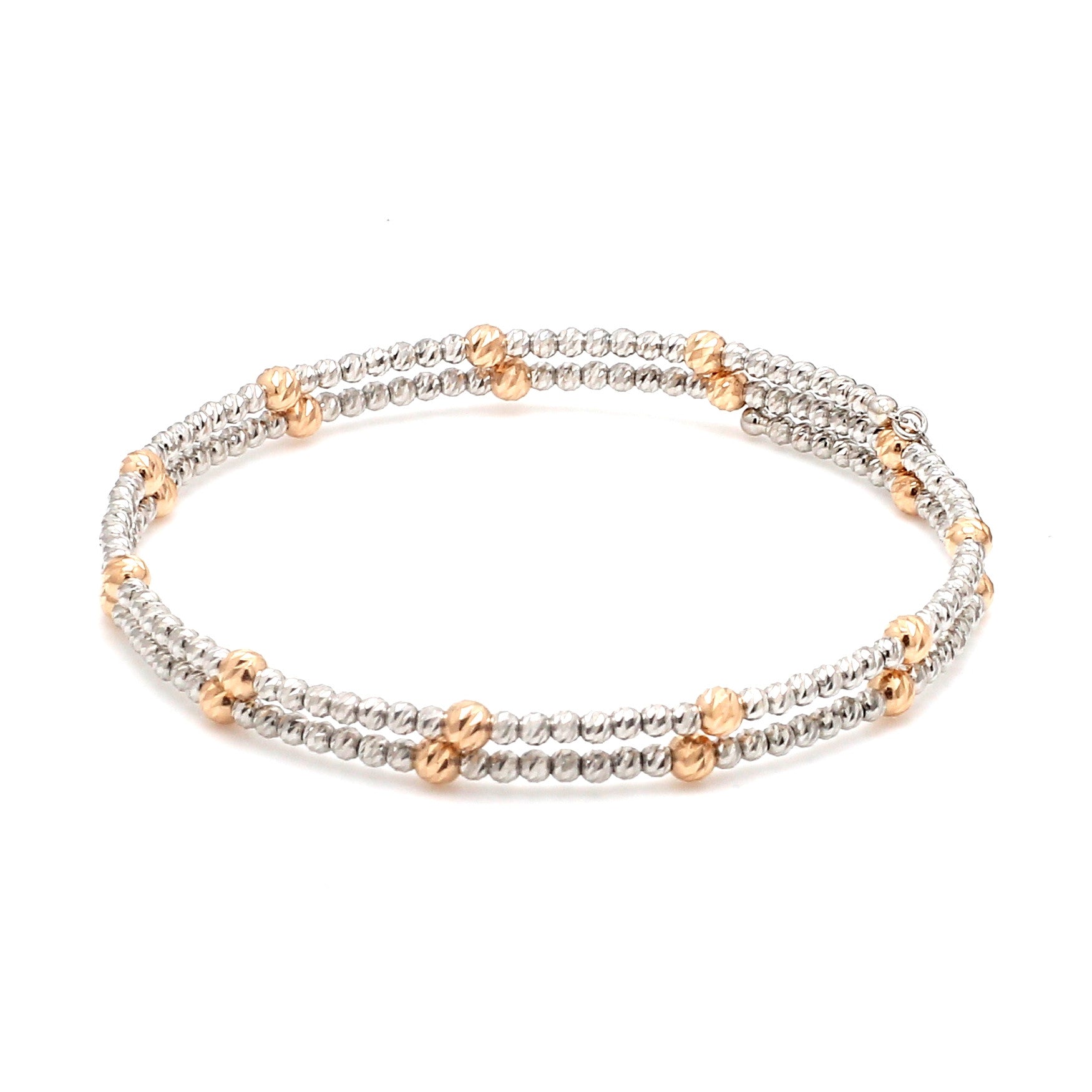 Japanese 2-row Platinum & Rose Gold Bracelet for Women with Diamond Cut Balls JL PTB 1260