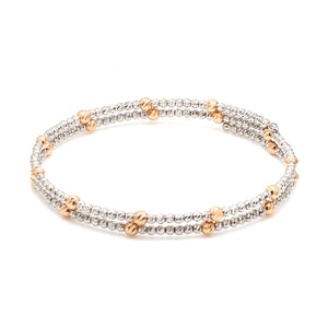 Japanese 2-row Platinum & Rose Gold Bracelet for Women with Diamond Cut Balls JL PTB 1260