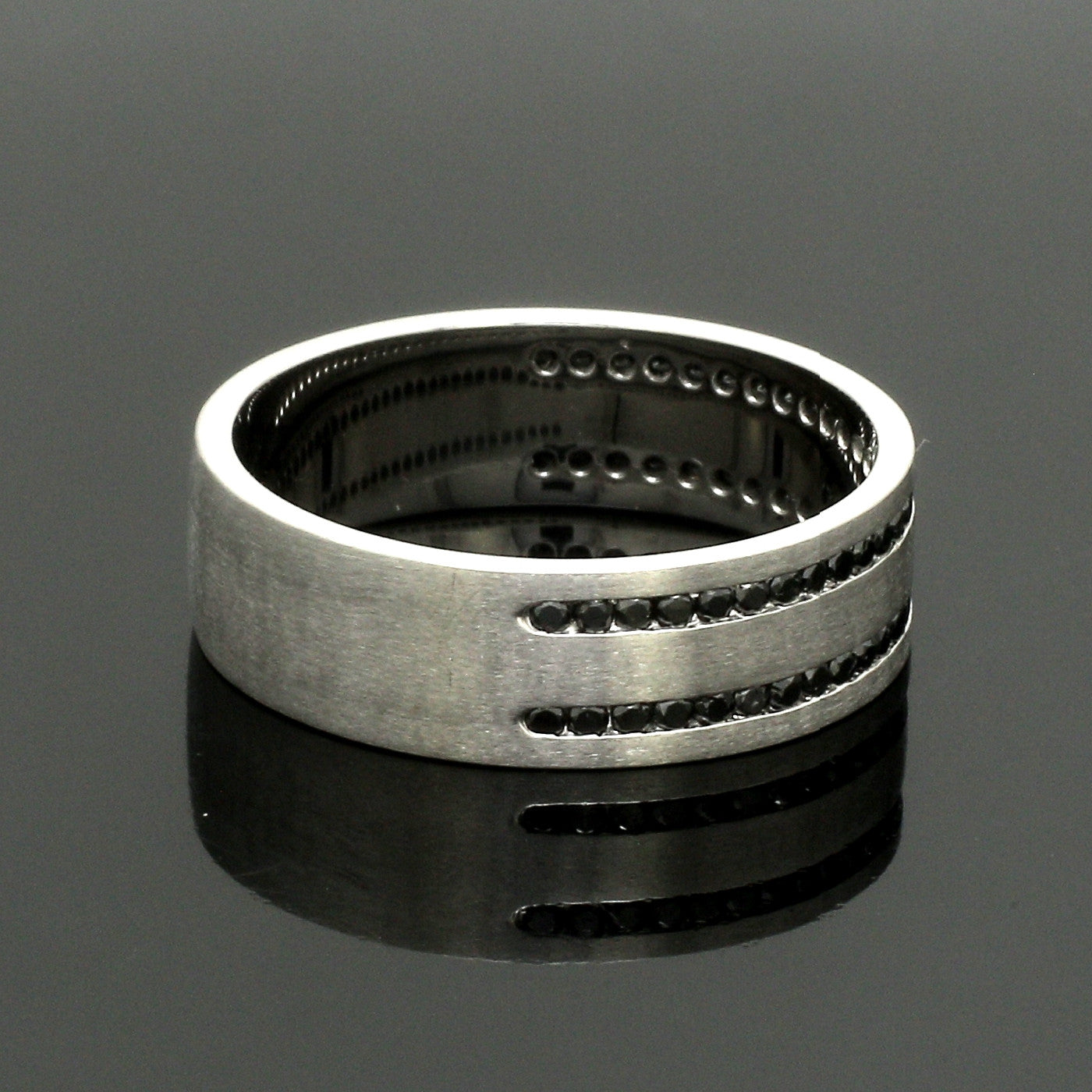 Platinum Black Diamond Double Line Ring for Men JL PT 1400