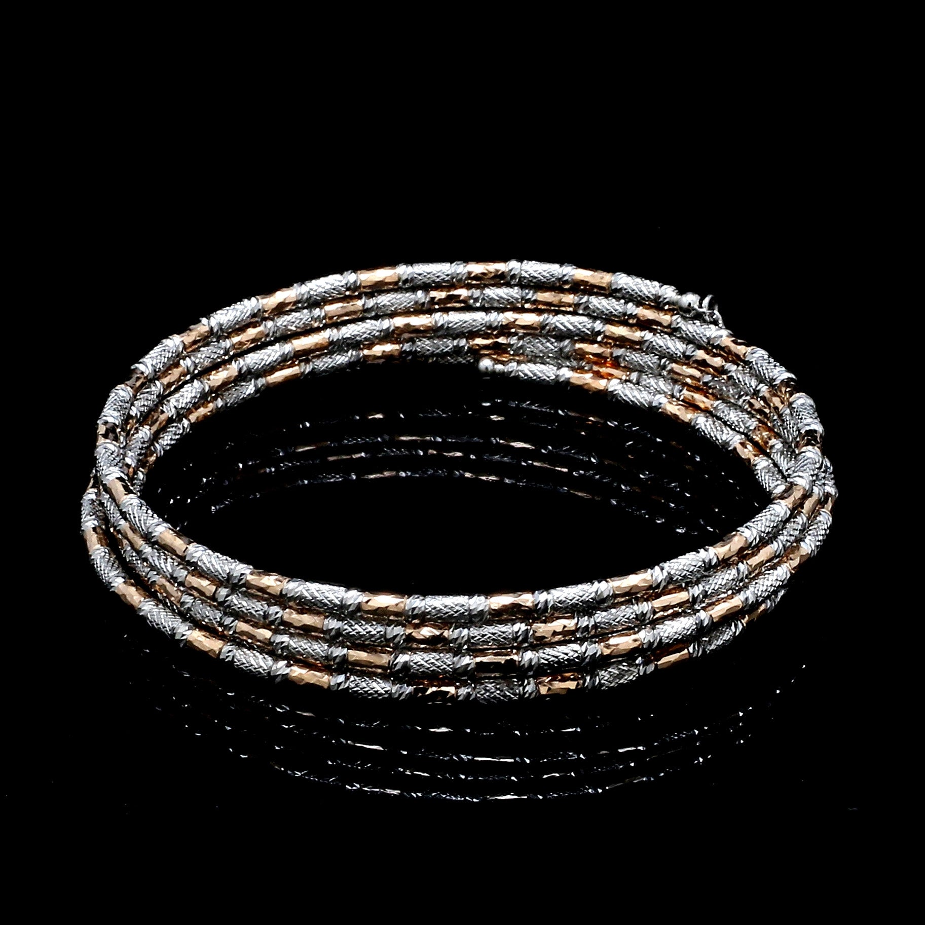 Japanese 5-row Platinum & Rose Gold Bracelet for Women with Diamond Cut Balls JL PTB 1273