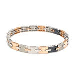 Load image into Gallery viewer, 7mm Platinum &amp; 18K Rose Gold Bracelet with Black Stone for Men JL PTB 1326
