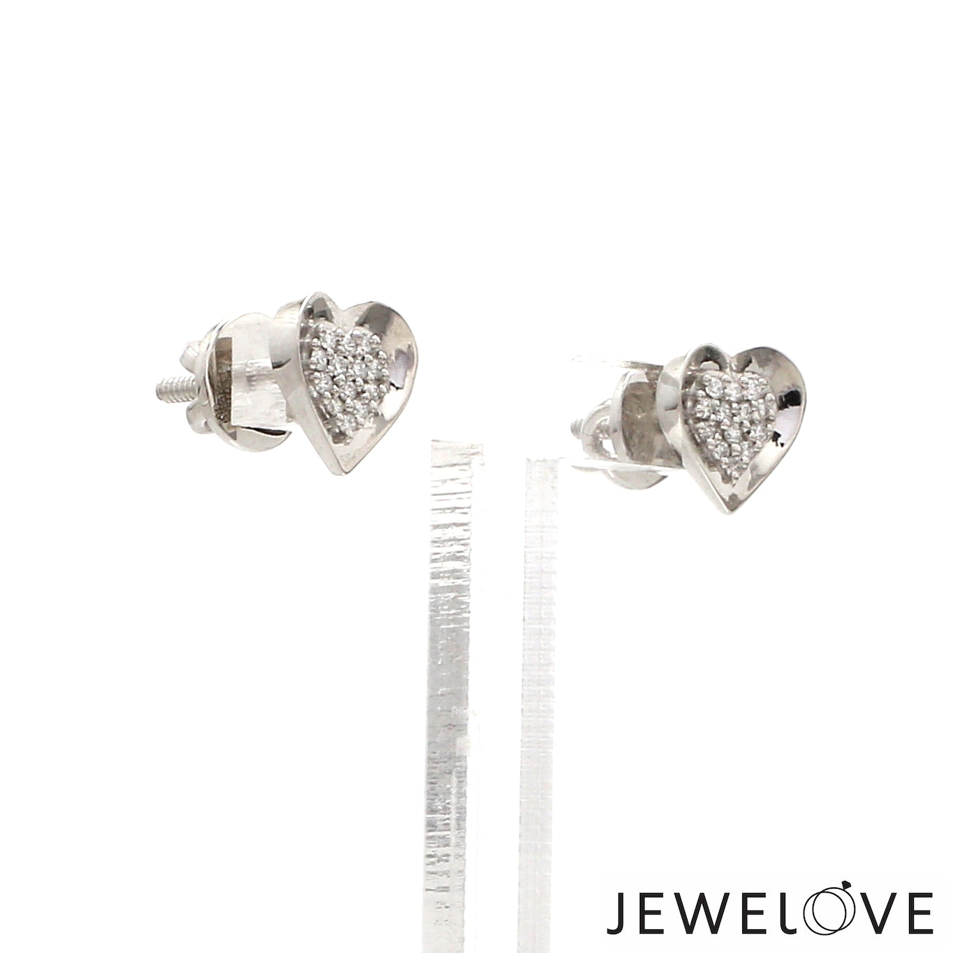 Evara Platinum Diamond Heart Earrings JL PT E 326   Jewelove.US