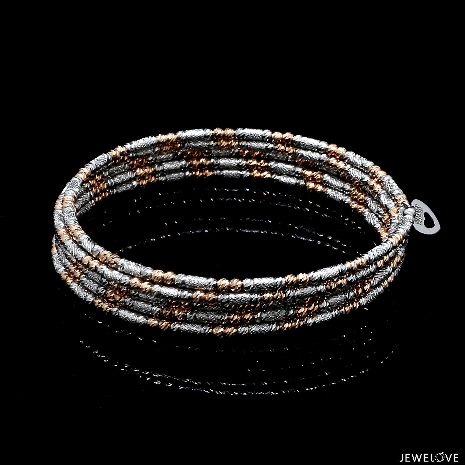 Japanese 5-row Platinum & Rose Gold Bracelet for Women with Diamond Cut Balls JL PTB 1275
