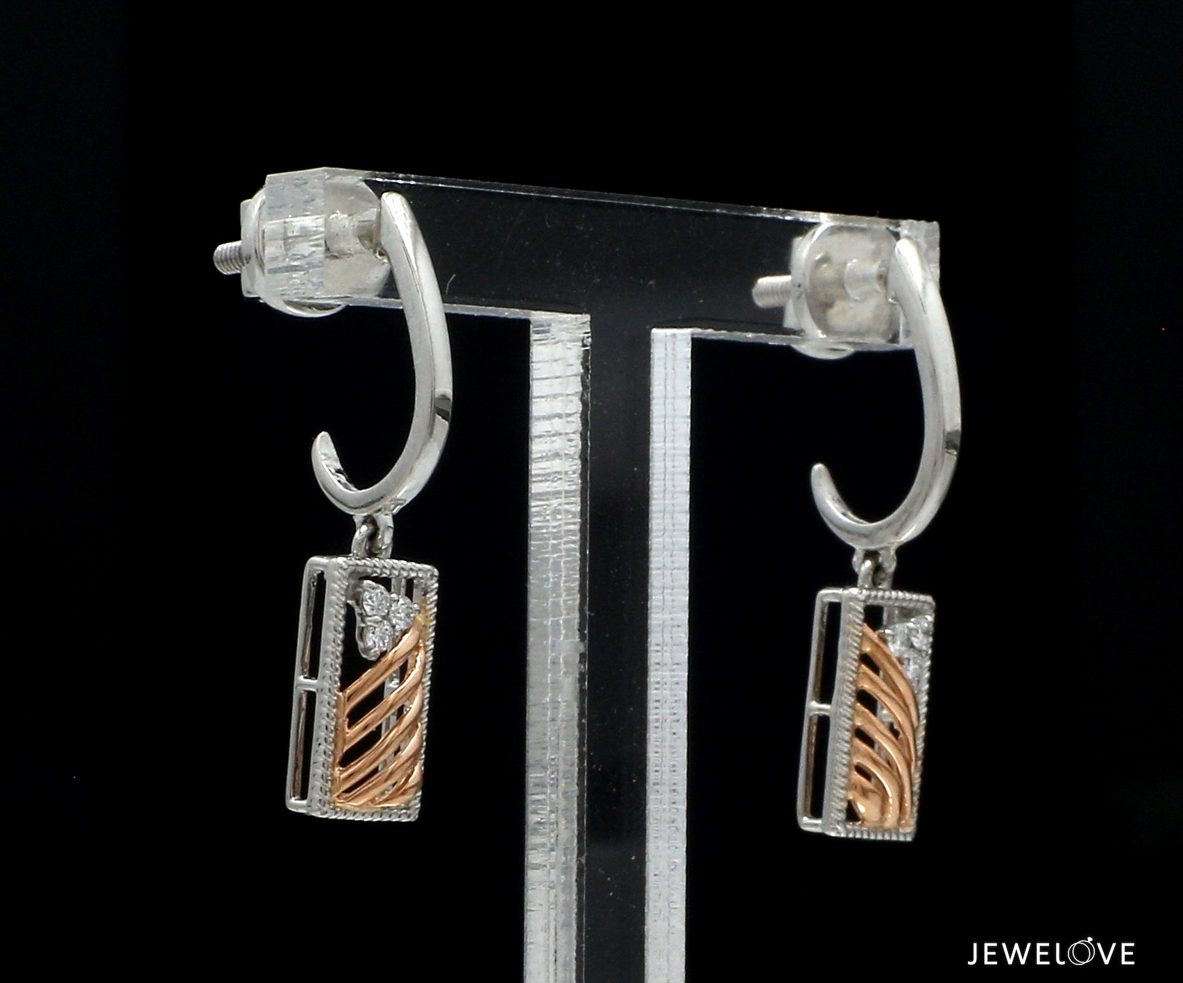 Evara Platinum Rose Gold Diamonds Earrings for Women JL PT E 314   Jewelove.US