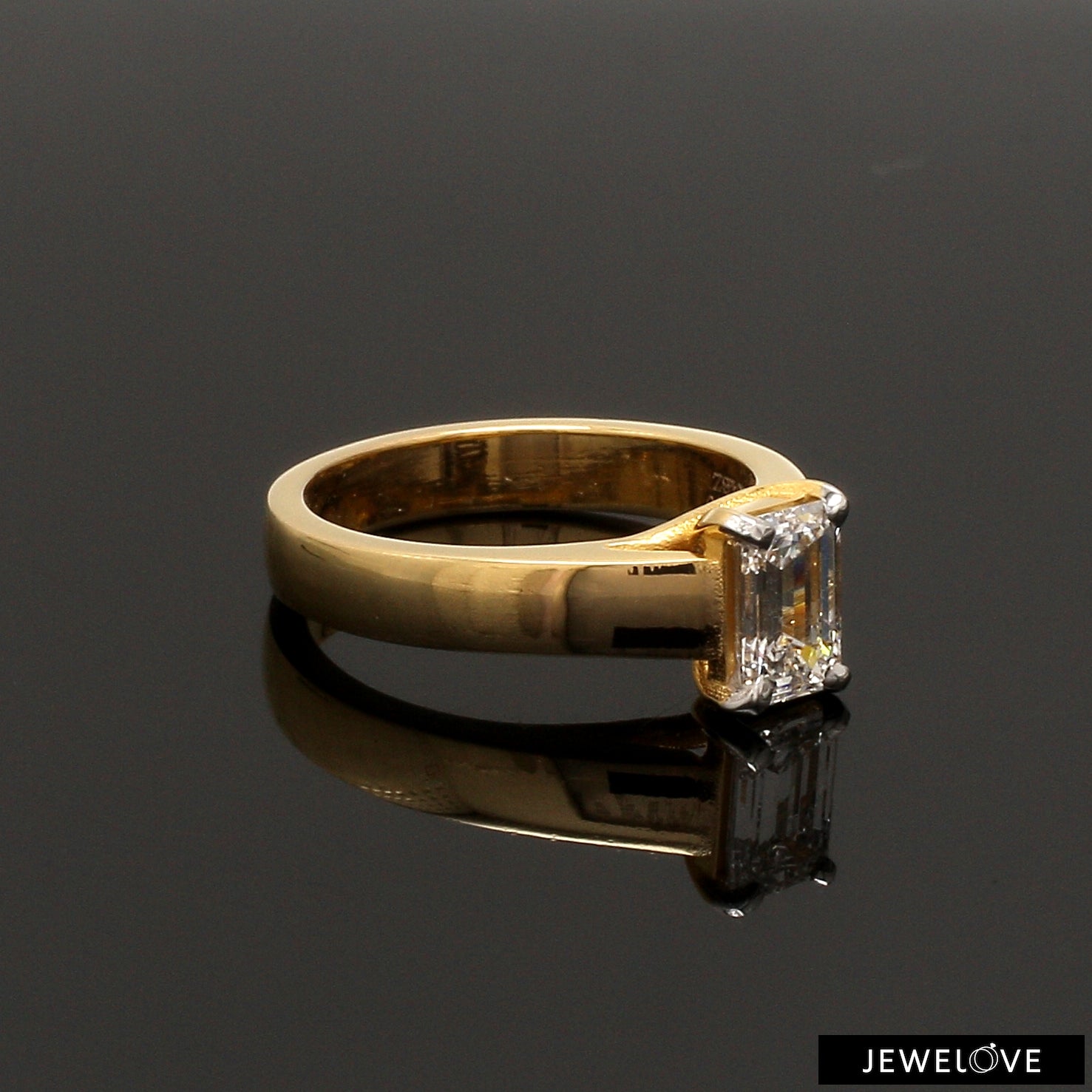 50-Pointer Emerald Cut Solitaire Diamond 18K Yellow Gold Ring JL AU RS EM 127Y-A   Jewelove.US