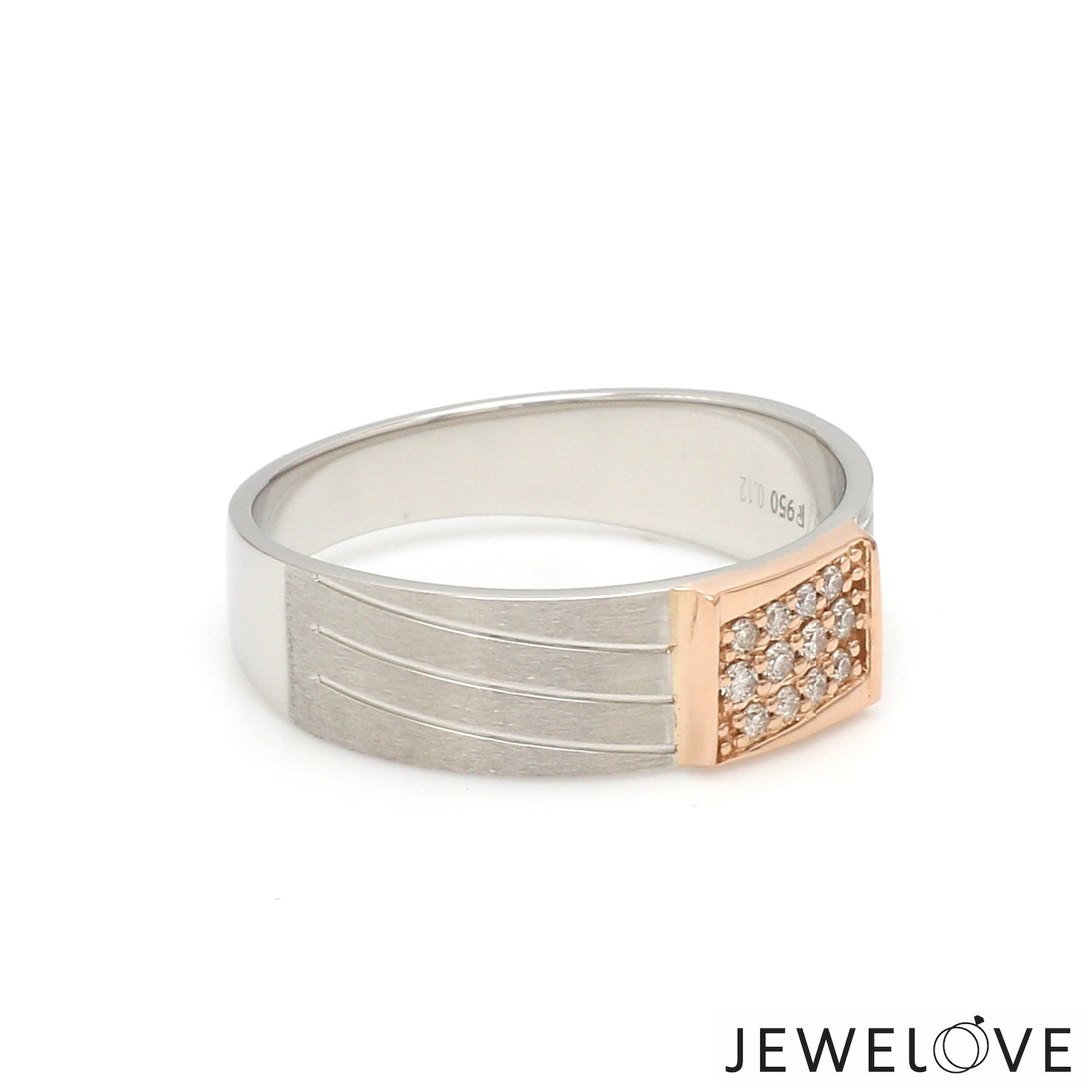 Parallel Paths Platinum Couple Rings with Rose Gold & Diamonds JL PT 966