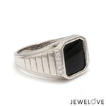 Load image into Gallery viewer, Men of Platinum | Square Black Enamel with Diamond Ring for Men JL PT 1359
