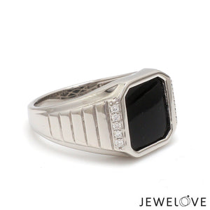 Men of Platinum | Square Black Enamel with Diamond Ring for Men JL PT 1359