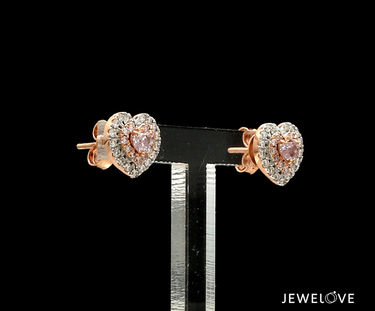 18K Rose Gold Heart Earrings with Pink & White Diamond JL AU PD 102   Jewelove.US