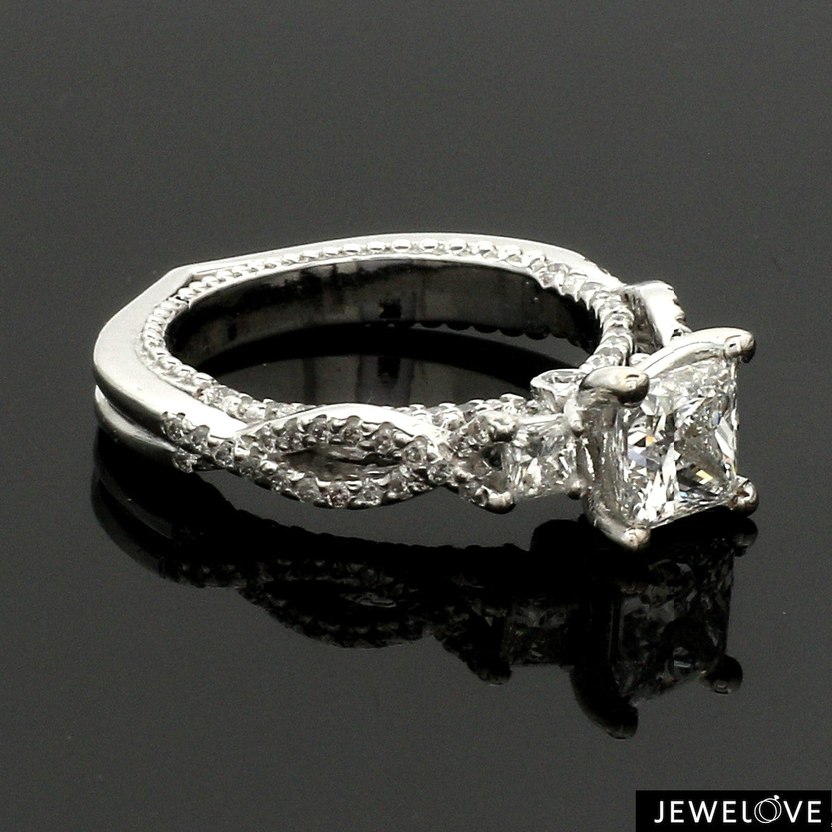 1-Carat Princess cut Solitaire Diamond Accents Platinum Ring JL PT 1369