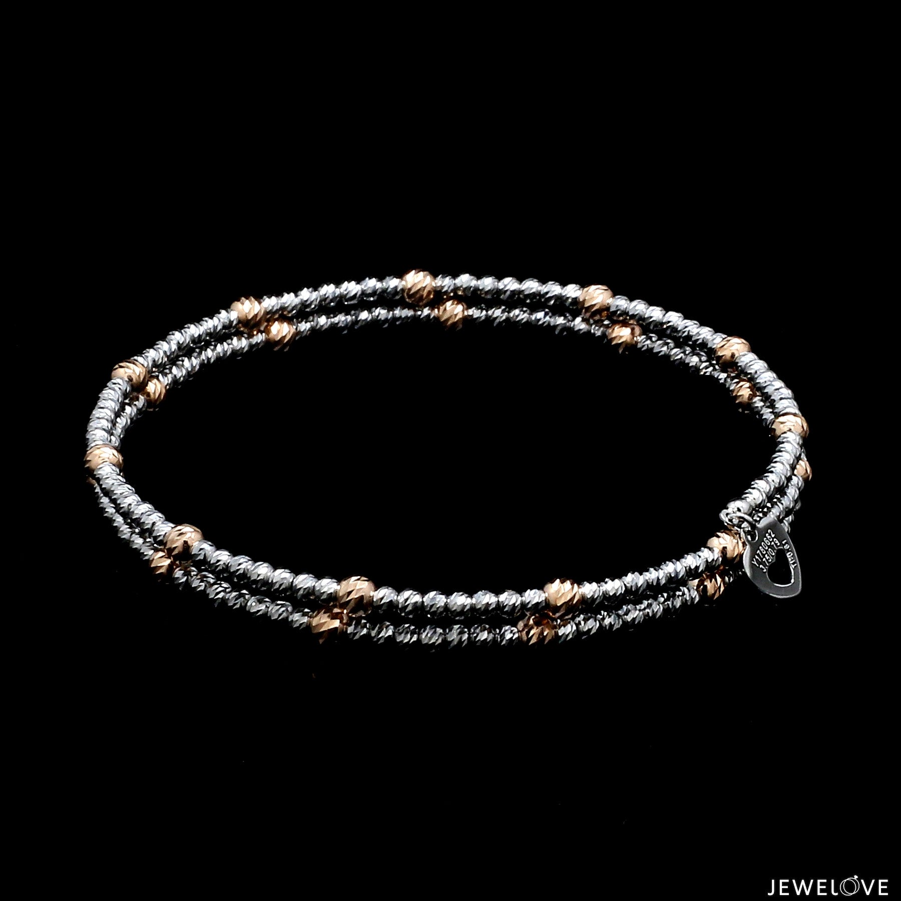 Japanese 2-row Platinum & Rose Gold Bracelet for Women with Diamond Cut Balls JL PTB 1260