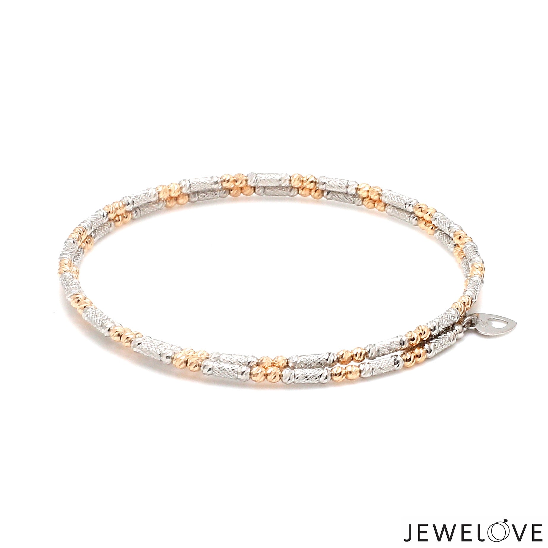 Japanese 2-row Platinum & Rose Gold Bracelet for Women with Diamond Cut Balls JL PTB 1277