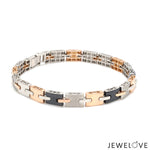 Load image into Gallery viewer, 7mm Platinum &amp; 18K Rose Gold Bracelet with Black Stone for Men JL PTB 1326

