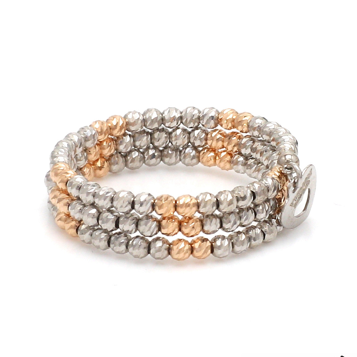 Japanese 3 Row Flexible Platinum Rose Gold Fusion Ring with Diamond Cutting JL PT 1375