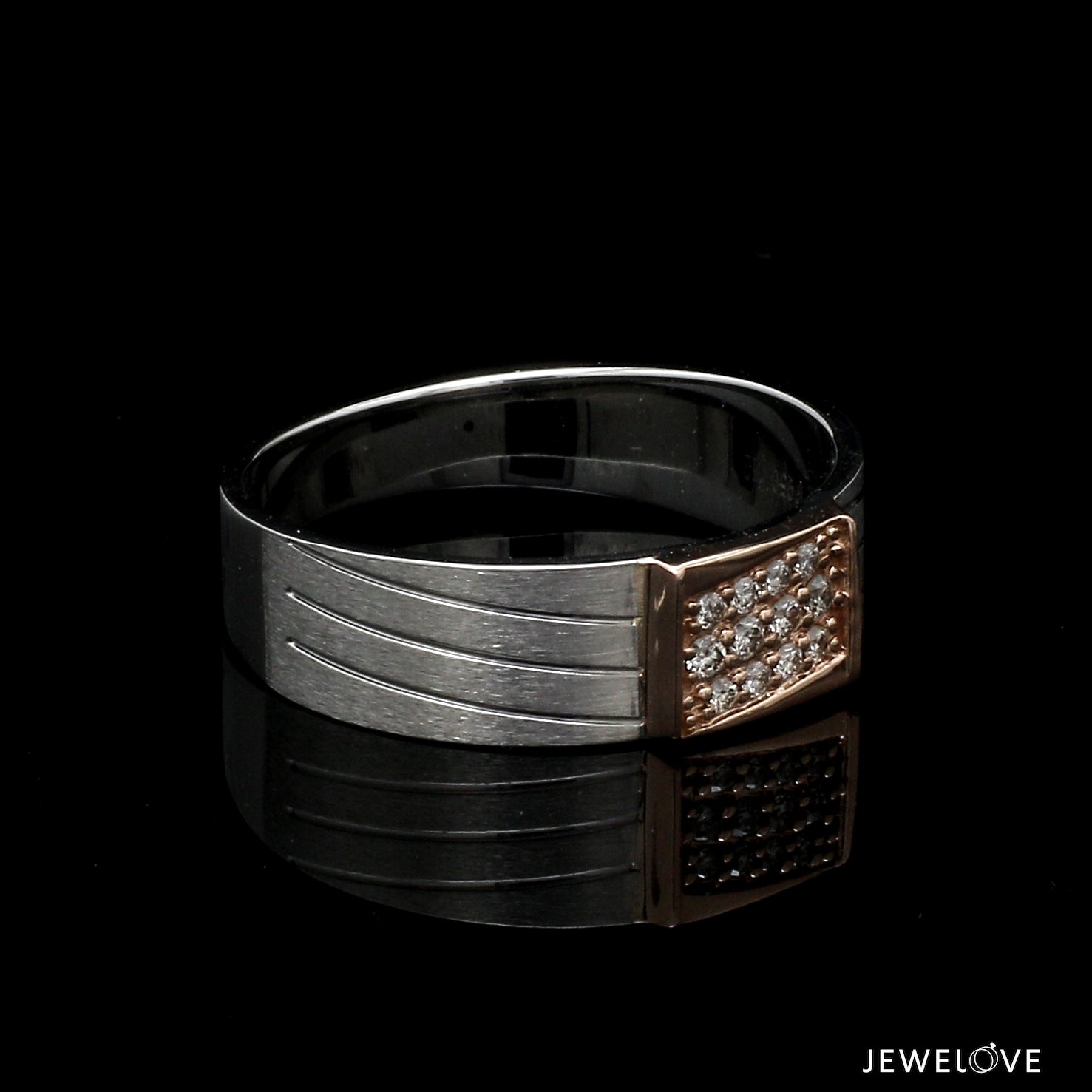 Parallel Paths Platinum Couple Rings with Rose Gold & Diamonds JL PT 966