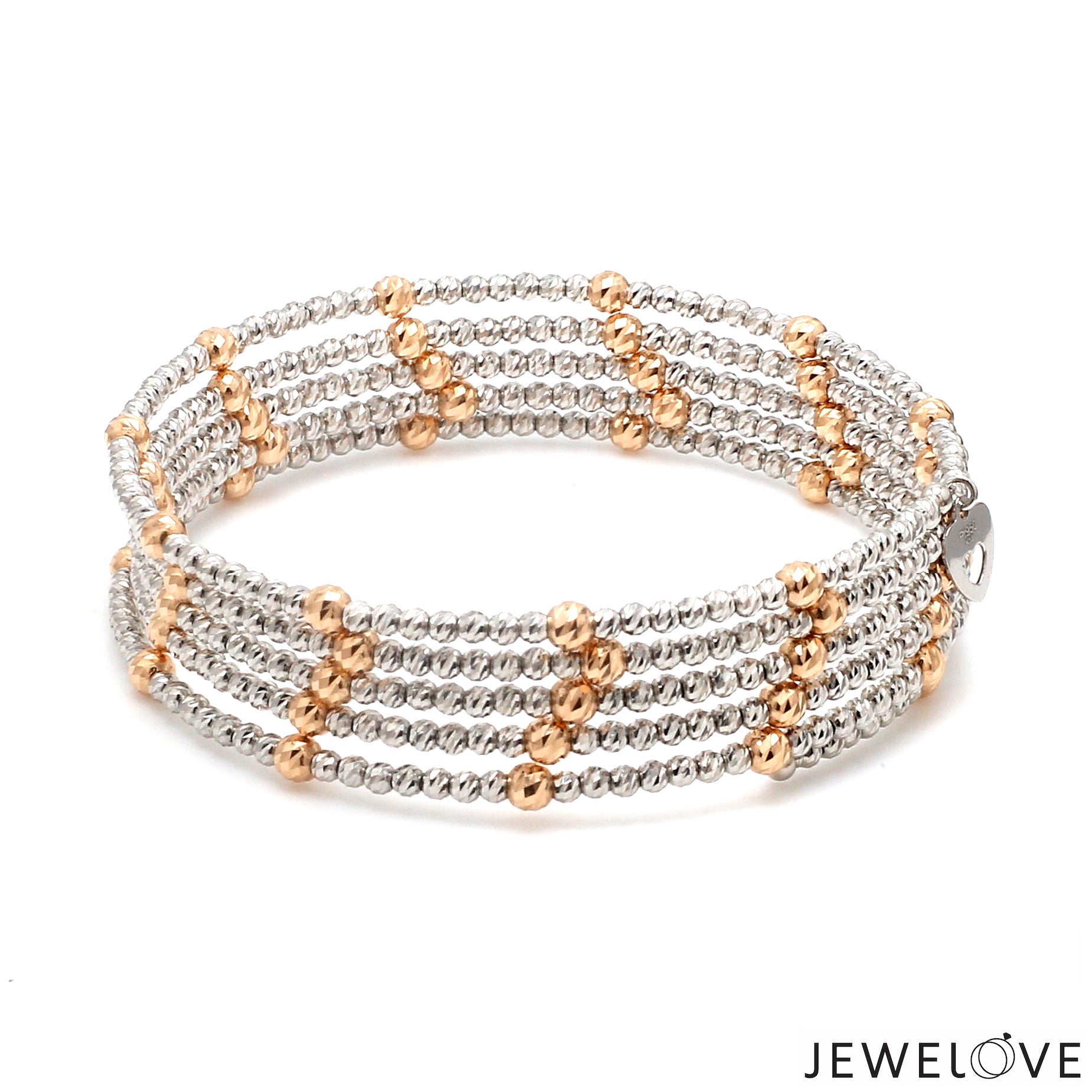 Japanese 5-row Platinum & Rose Gold Bracelet for Women with Diamond Cut Balls JL PTB 1272