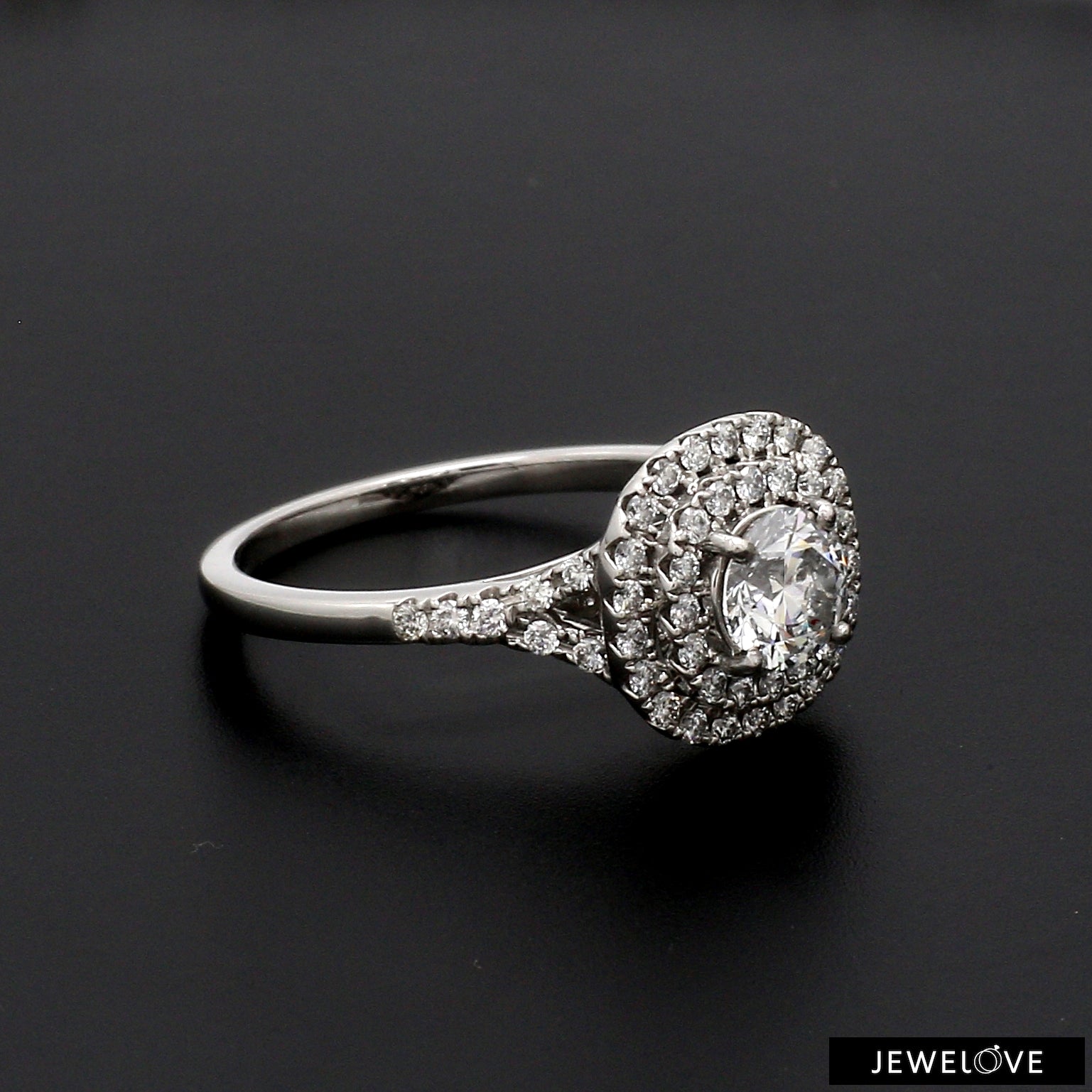 70-Pointer Solitaire Platinum Double Halo Diamond Spilt Shank Ring JL PT 1268