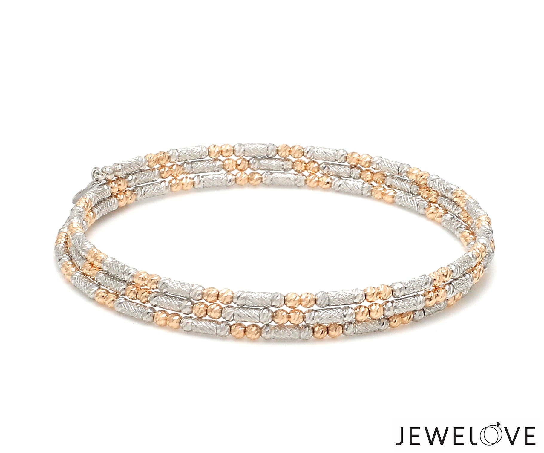 Japanese 3-row Platinum & Rose Gold Bracelet for Women with Diamond Cut Balls JL PTB 1225