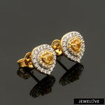Load image into Gallery viewer, Natural Fancy Color Yellow Diamond  Heart Shape Double Halo 18K Gold Earrings  JL AU E 335Y   Jewelove
