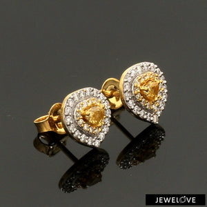 Natural Fancy Color Yellow Diamond  Heart Shape Double Halo 18K Gold Earrings  JL AU E 335Y   Jewelove
