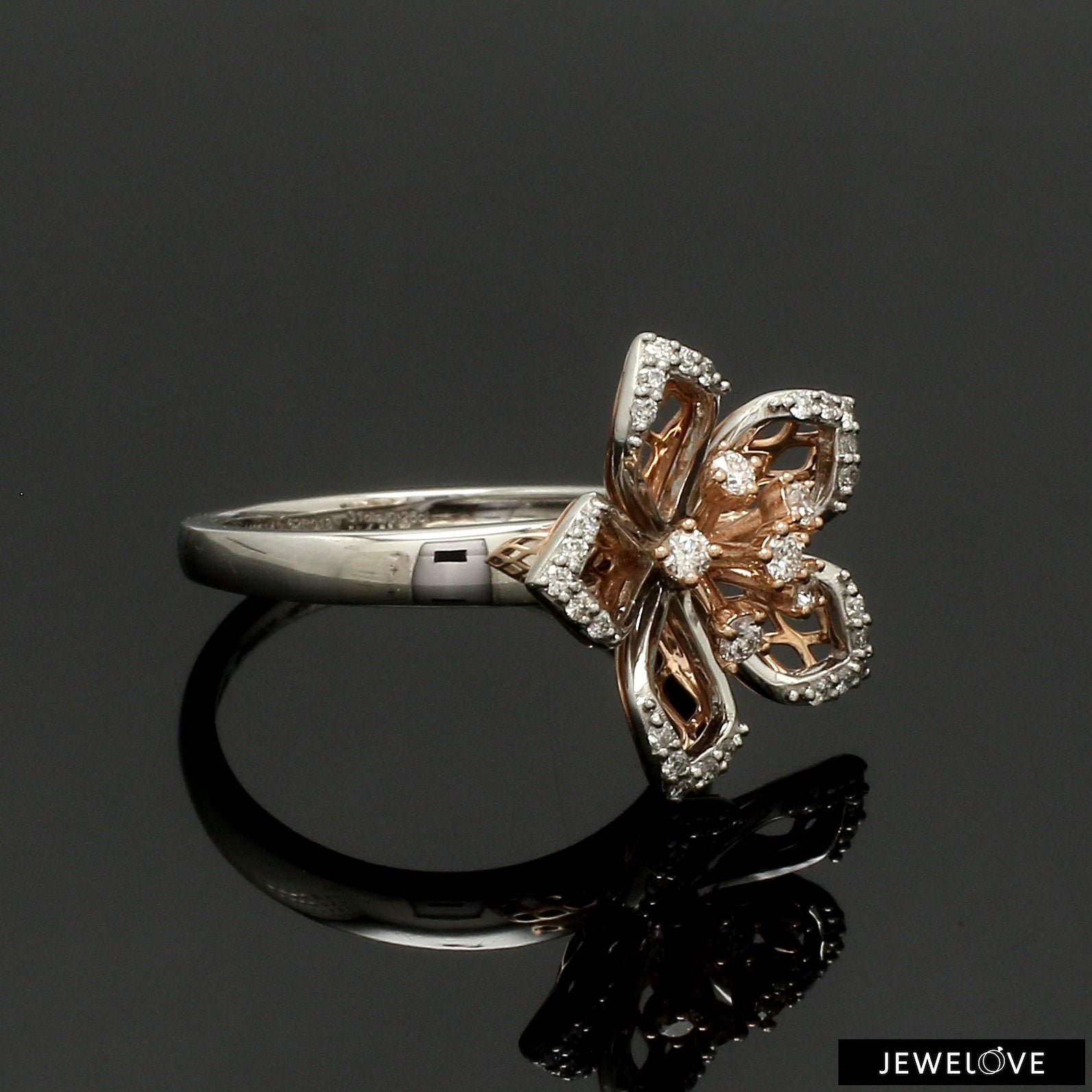 Platinum Pink Flower with Diamonds Ring for Women JL PT 1311   Jewelove