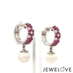 Load image into Gallery viewer, Platinum Diamond Ruby Earrings with Pearl JL PT E 369
