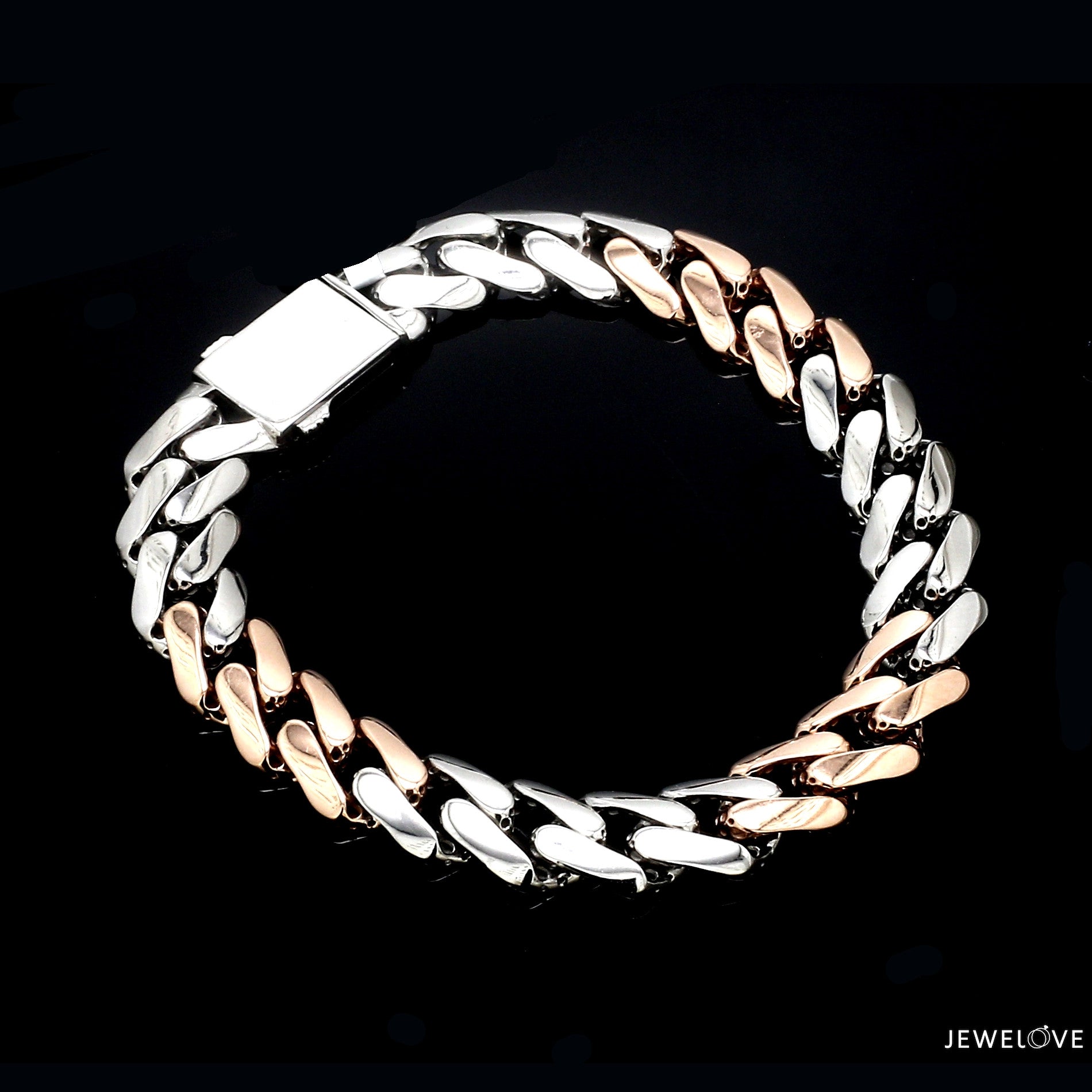 Men of Platinum | 9.5mm Matte & Hi-Polish Rose Gold Bracelet for Men JL PTB 1257