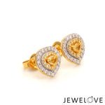 Load image into Gallery viewer, Natural Fancy Color Yellow Diamond  Heart Shape Double Halo 18K Gold Earrings  JL AU E 335Y   Jewelove
