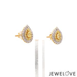 Load image into Gallery viewer, Natural Fancy Color Yellow Diamond  Pear Shape Double Halo 18K Gold Earrings JL AU E 336Y   Jewelove
